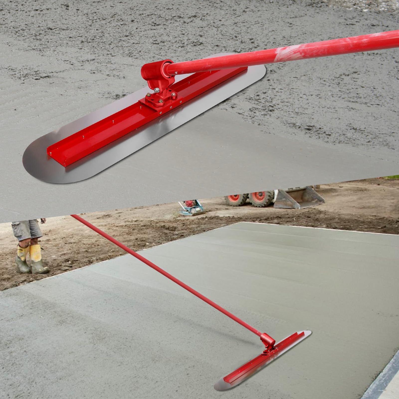 Utensile per frattazzo in cemento inossidabile, utensile per frattazzo con estremità arrotondata da 48"x12" utensile per cemento con 4 pali ad incastro da 72 pollici e staffa di inclinazione, utensi
