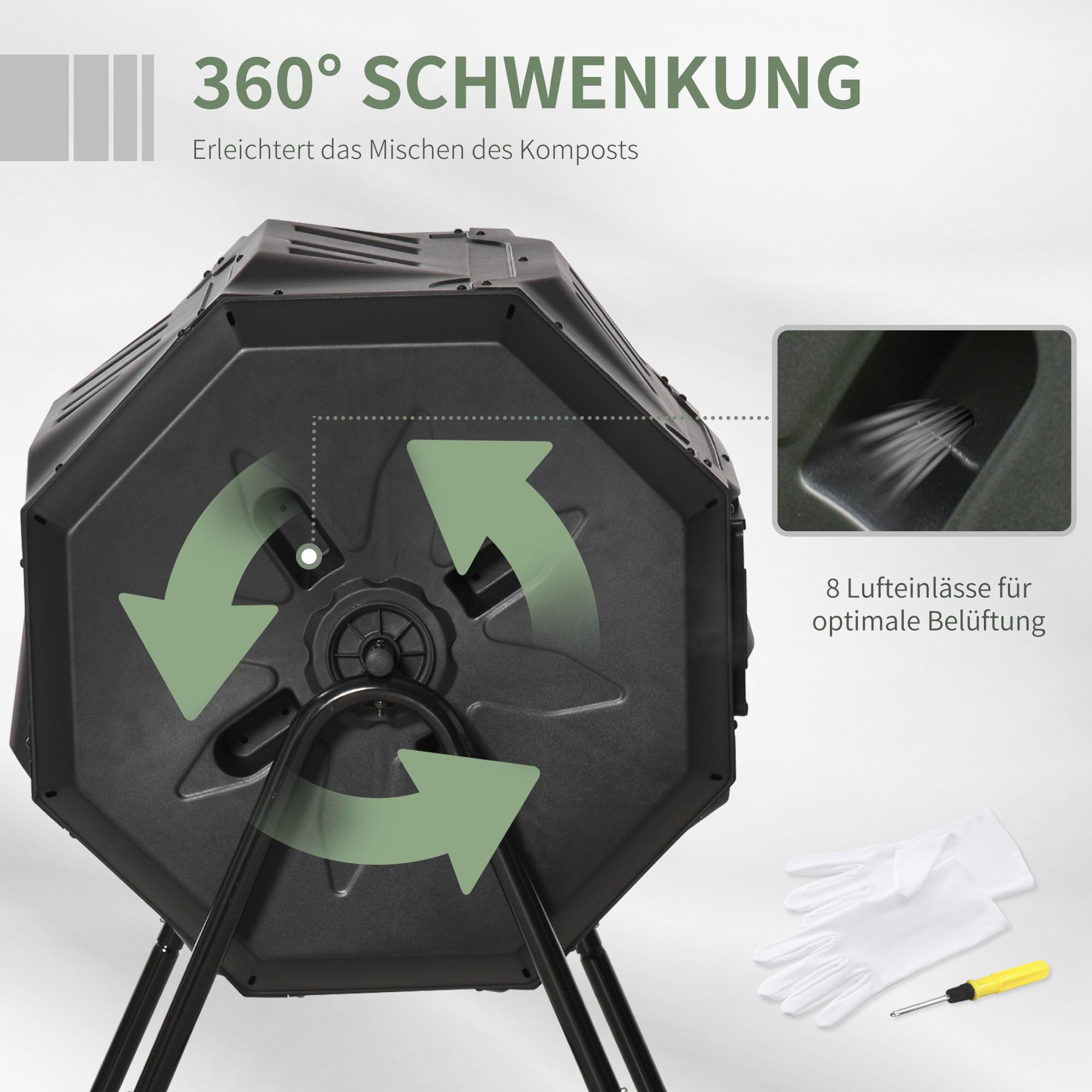 Outsunny Tumbling Compost Bin Outdoor 360° Dual Chamber Rotating Composter 43 Gallon, Black