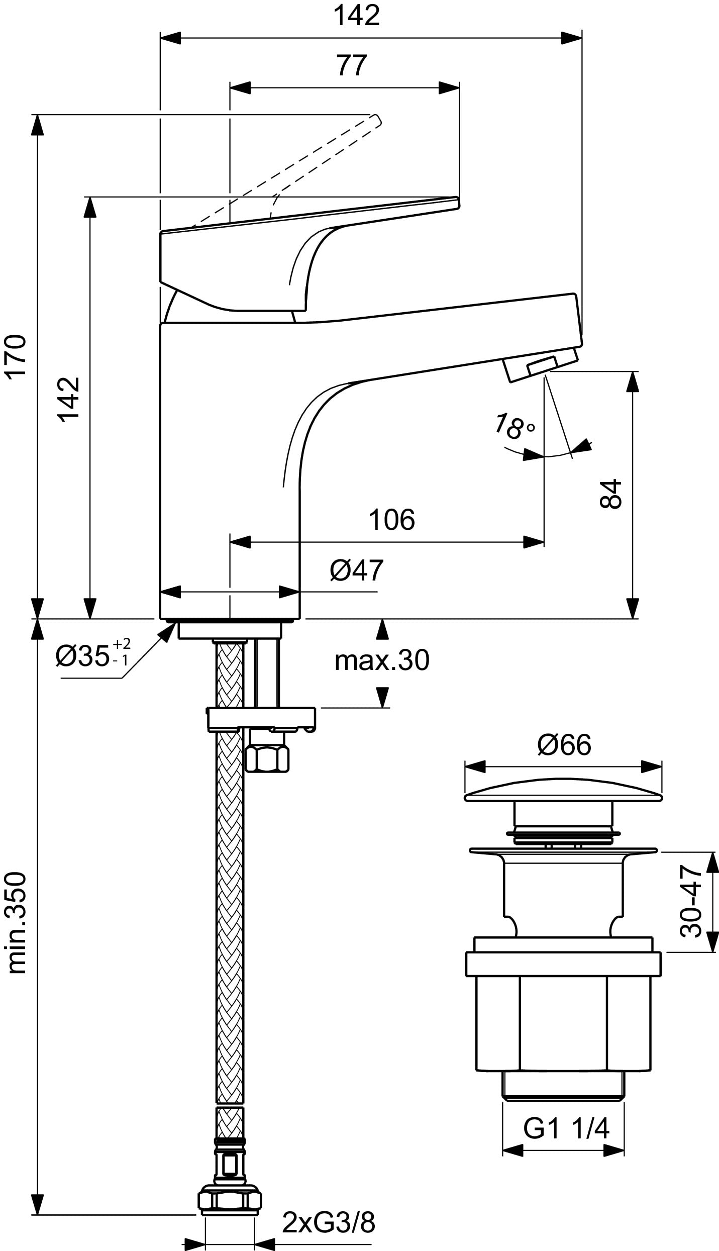 Ideal Standard - Cerabase, Mezclador de lavabo, con desagüe click-clack, cromado