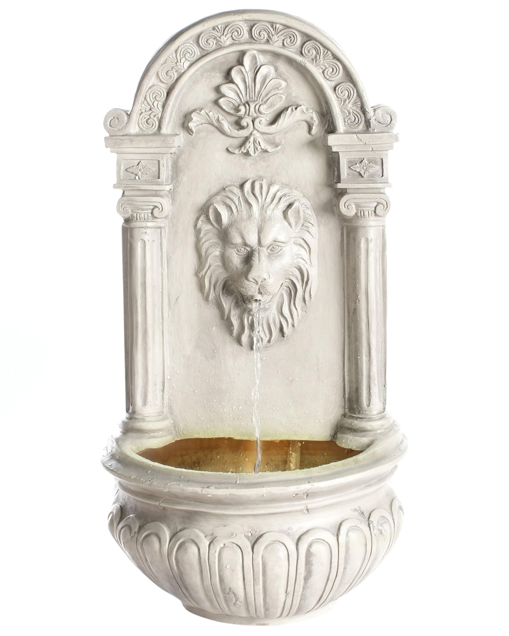 Beliani Gartenbrunnen Wasserspiel mit LED-Licht, eingesteckt in eine beigefarbene Kunstharzleuchte Marmore