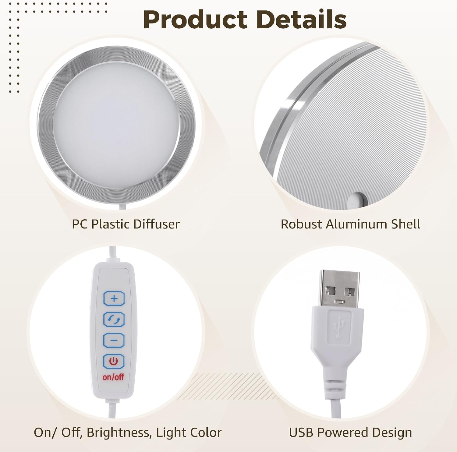 Led Lamp Kit 6 Pcs, USB Powered with Inline Switch, 3 Color Modes, 10 Brightness Levels, Aluminum Shell, Pc Diffuser, DIY Lighting Set for Custom Lamp Projects, Crafts, Printed Shades