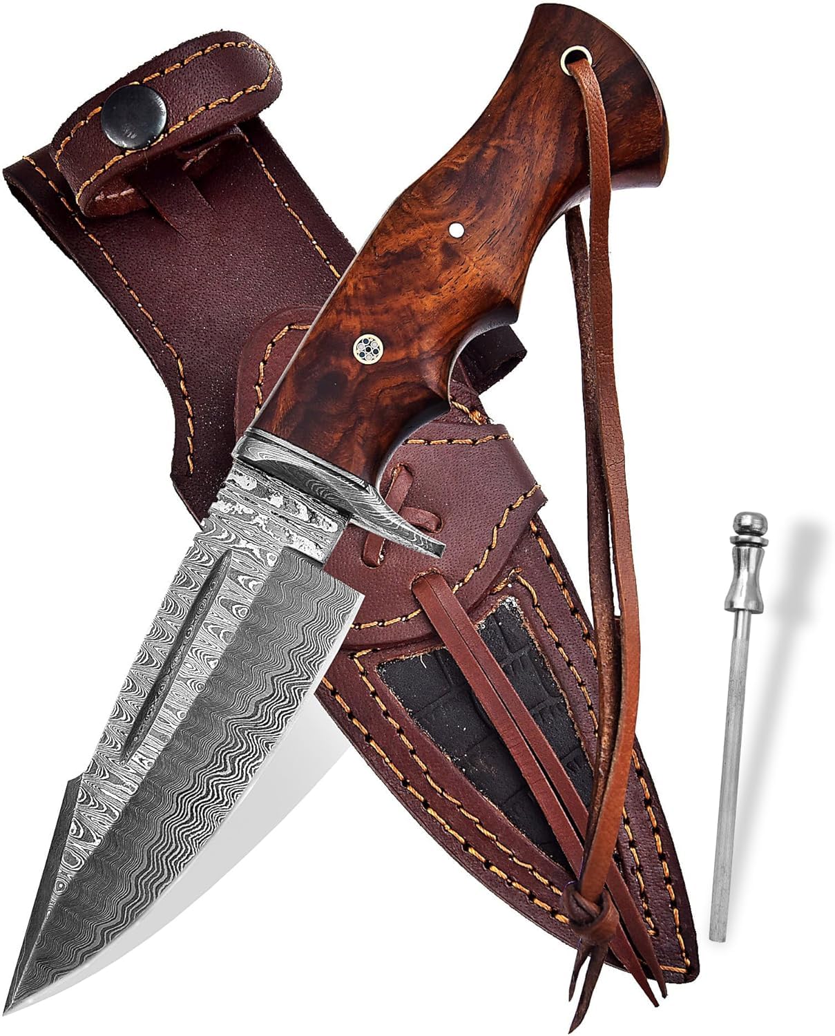Novahaven Handmade Jagdmesser aus D2 Stahl mit Rosenholzgriff, 38 cm Gesamtlänge, Hochwertige Lederscheide - 2