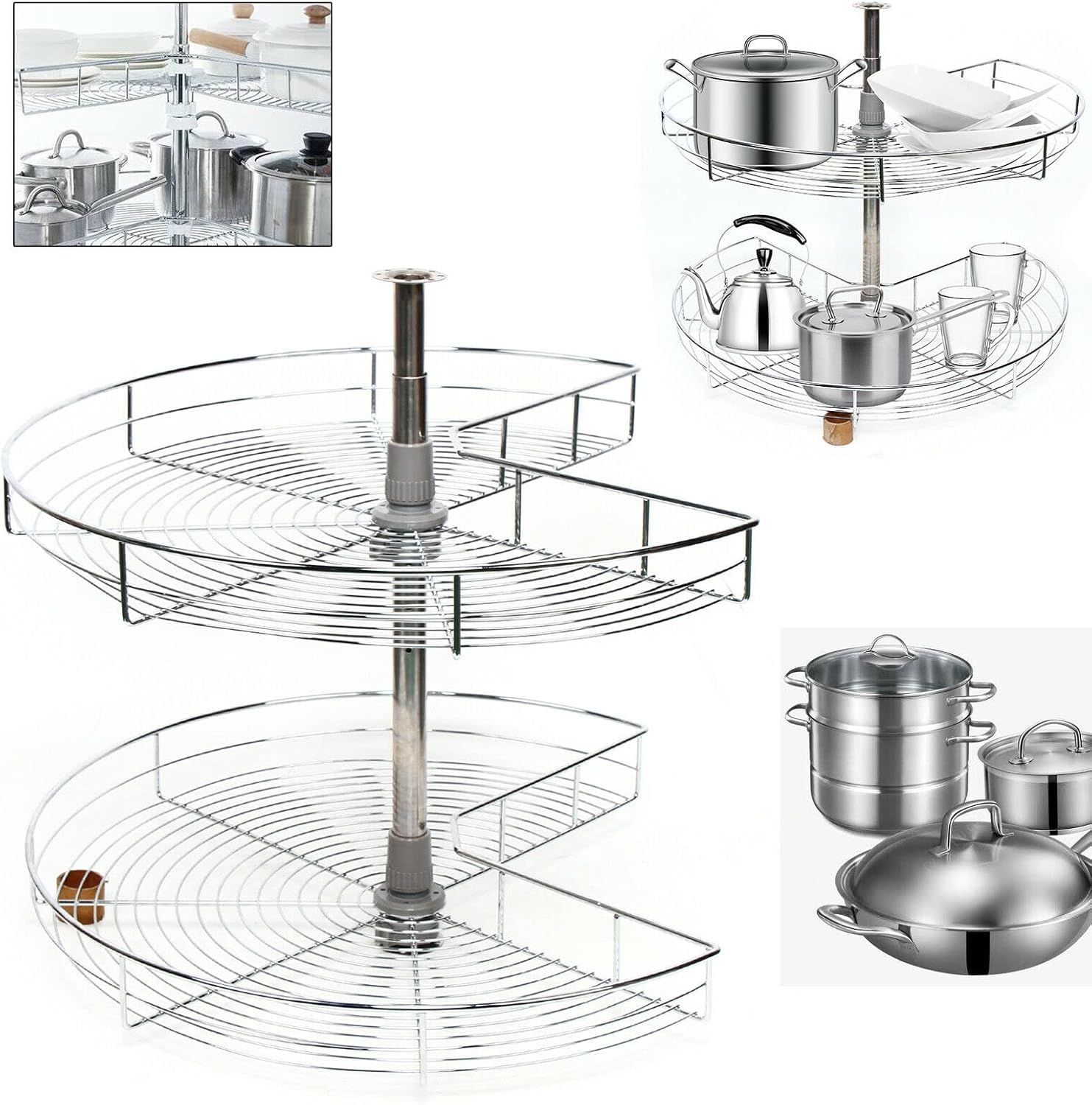 Armario de esquina para cocina, armario de cocina, armario de cocina, 270°, suelo giratorio, suelo de carrusel, armario de cocina, armario de cocina extensible, herrajes giratorios
