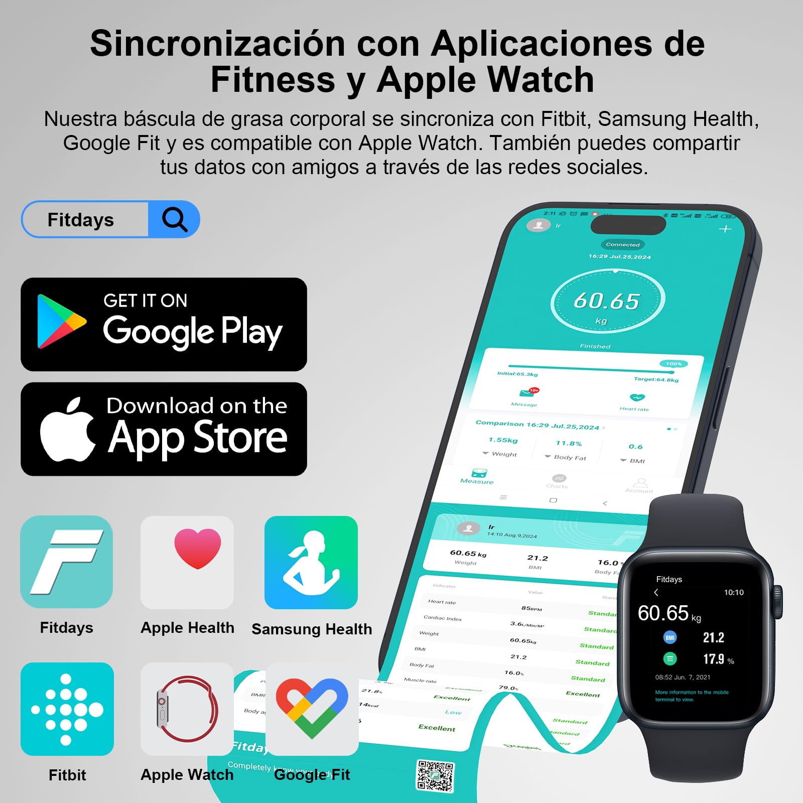Báscula Grasa Corporal Báscula de Baño Digital, Balanza Bluetooth Inteligente con Análisis (Profundo negro)