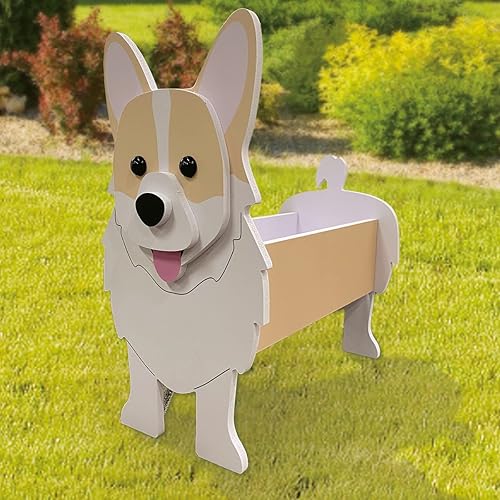Miniatura 2 de Twohua Macetas de madera para perros con forma de animal de 14 pulgadas 2024, maceta de jardín para suculentas, diseño de perros lindos para
