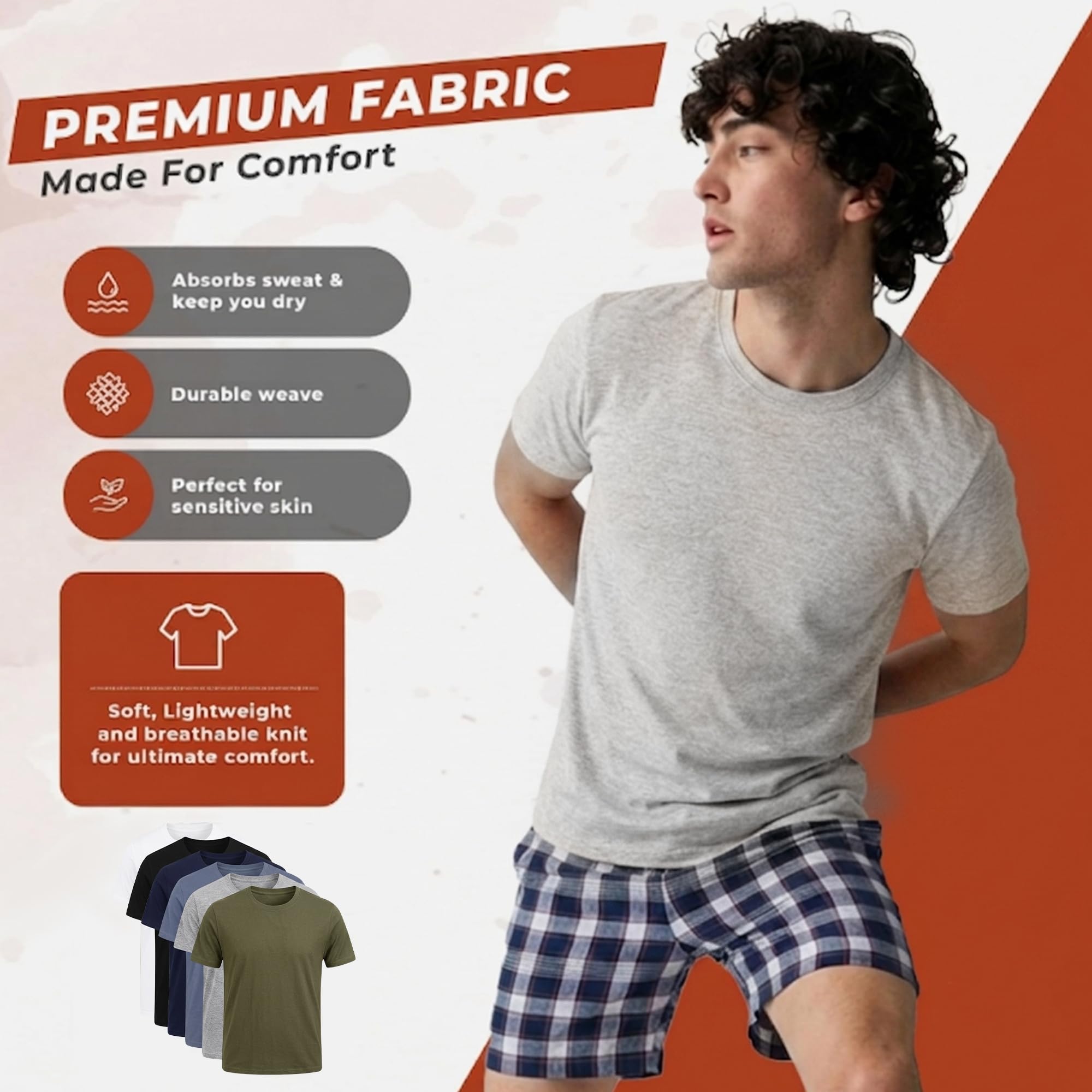 Confezione da 5 magliette da uomo tinta unita girocollo stile corsa sport palestra comoda casual abbigliamento attivo cotone biologico morbido vestibilità regolare slim fit mezza manica