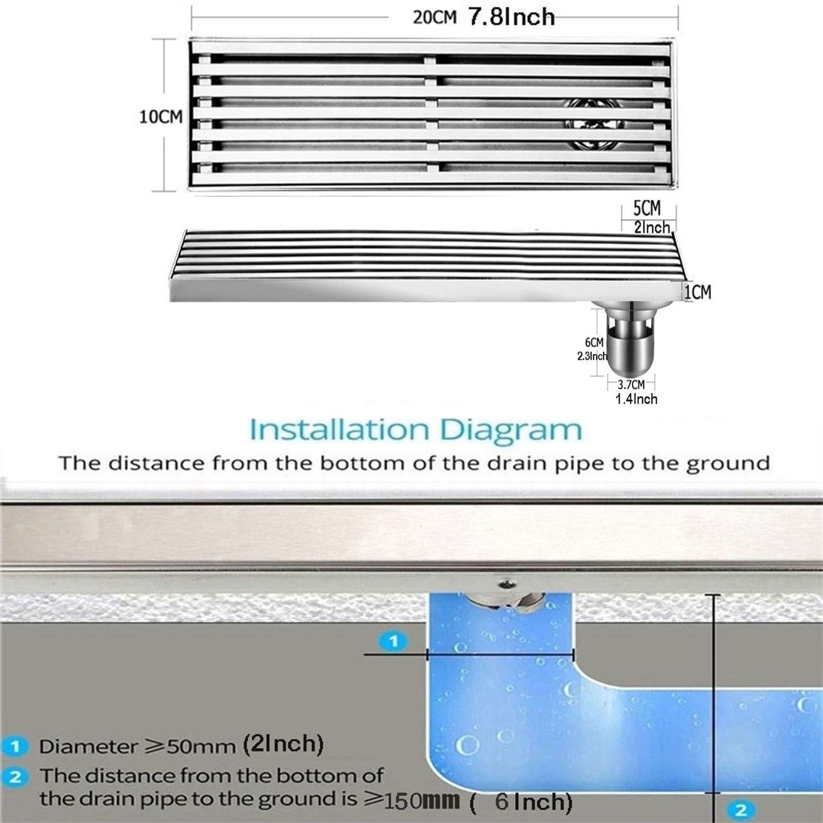 Desagüe de Ducha Lineal Canaleta de Ducha de Acero Inoxidable Drenaje Rectangular con Cubierta Extraíble y Canal Lineal de Drenaje Rápido para Cocina, Baño, Ducha, Garaje y Sótano