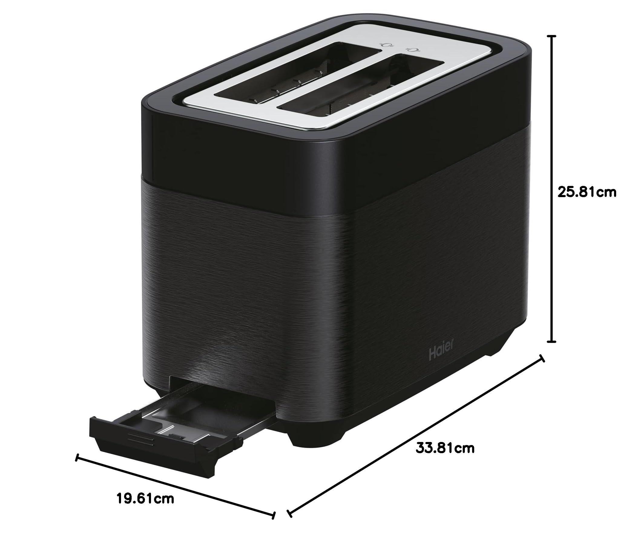 Haier I-Master Série 5 Grille-Pain, Acier Inoxydable, 2 Tranches avec Fentes Extra Profondes, Poignée de Levage pour Eviter les Brûlures, Couvercle Anti-Poussière, 7 Niveaux de Brunissage [Noir]