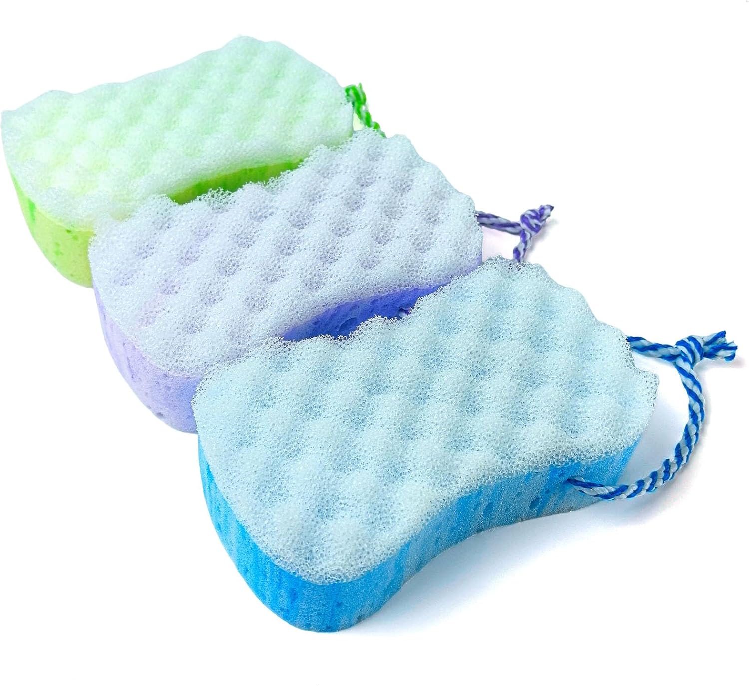 3 Pcs Bath Sponge for Women/Men, Exfoliating Body Sponges Bath Sponges, 3 Colors Pouf Foam Loofahs Sponge to Spa Reusable