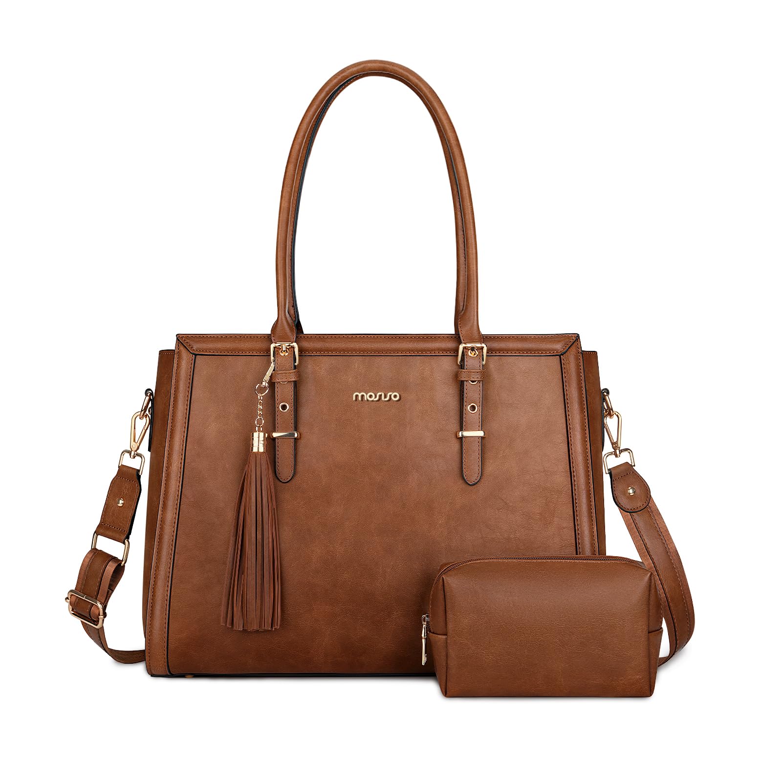 MOSISO Borsa Laptop da Donna, Borsa Tote Vintage Pelle PU con | Scomparto Laptop Compatibile con MacBook Pro 16 pollici, Borse Mano Capiente per Lavoro Business con Pochette&Nappa
