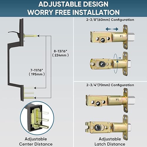 Miniatura 3 de TICONN Juego de manijas de puerta delantera doble, palanca de puerta cuadrada resistente y cerrojo de un solo cilindro para puertas exteriores de