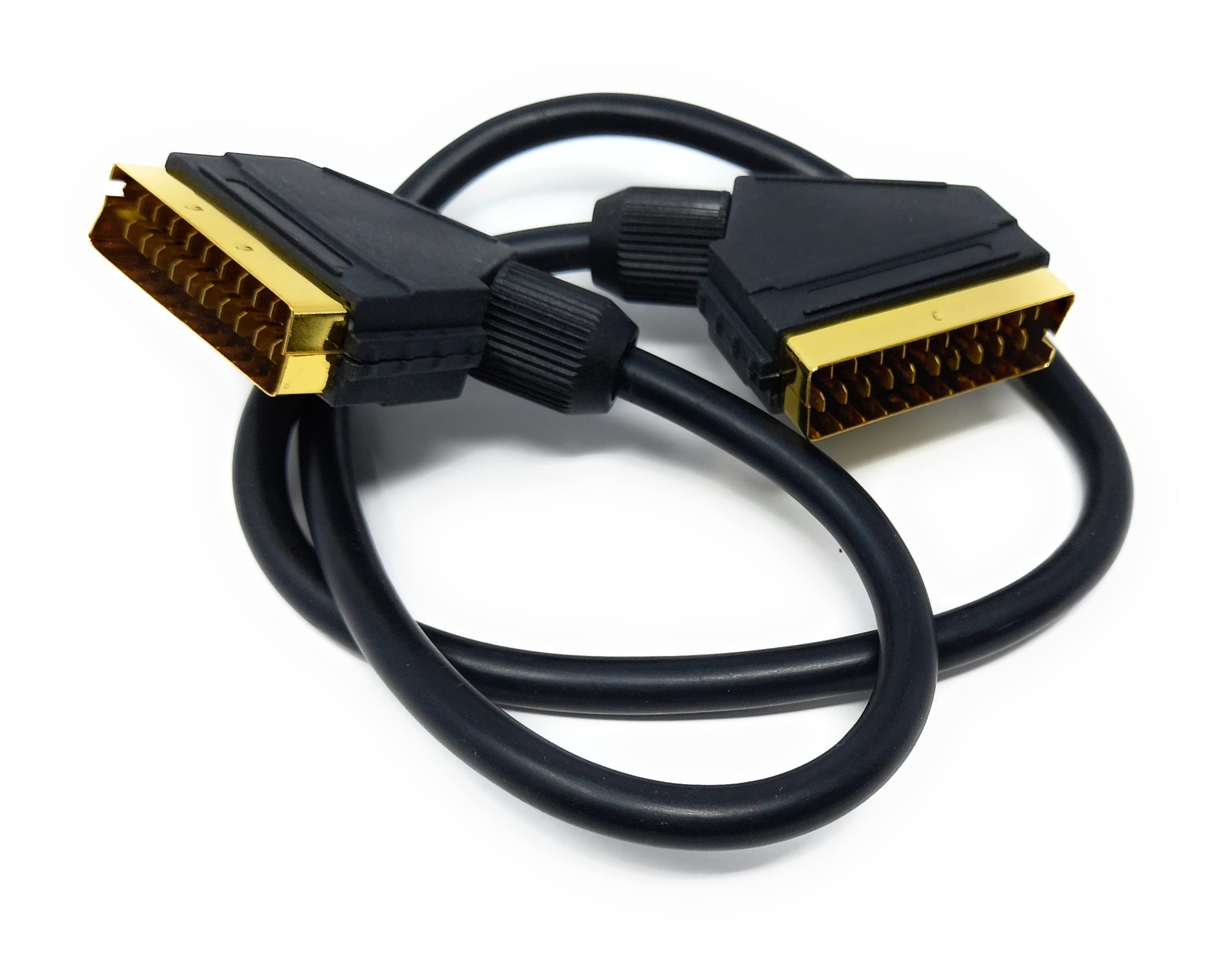 DRUT Câble péritel vers péritel Court de 75 cm, 21 Broches mâle à mâle (fiche à fiche) Cordon RVB pour TV, magnétoscope, Lecteur DVD plaqué Or 2,5 Pieds
