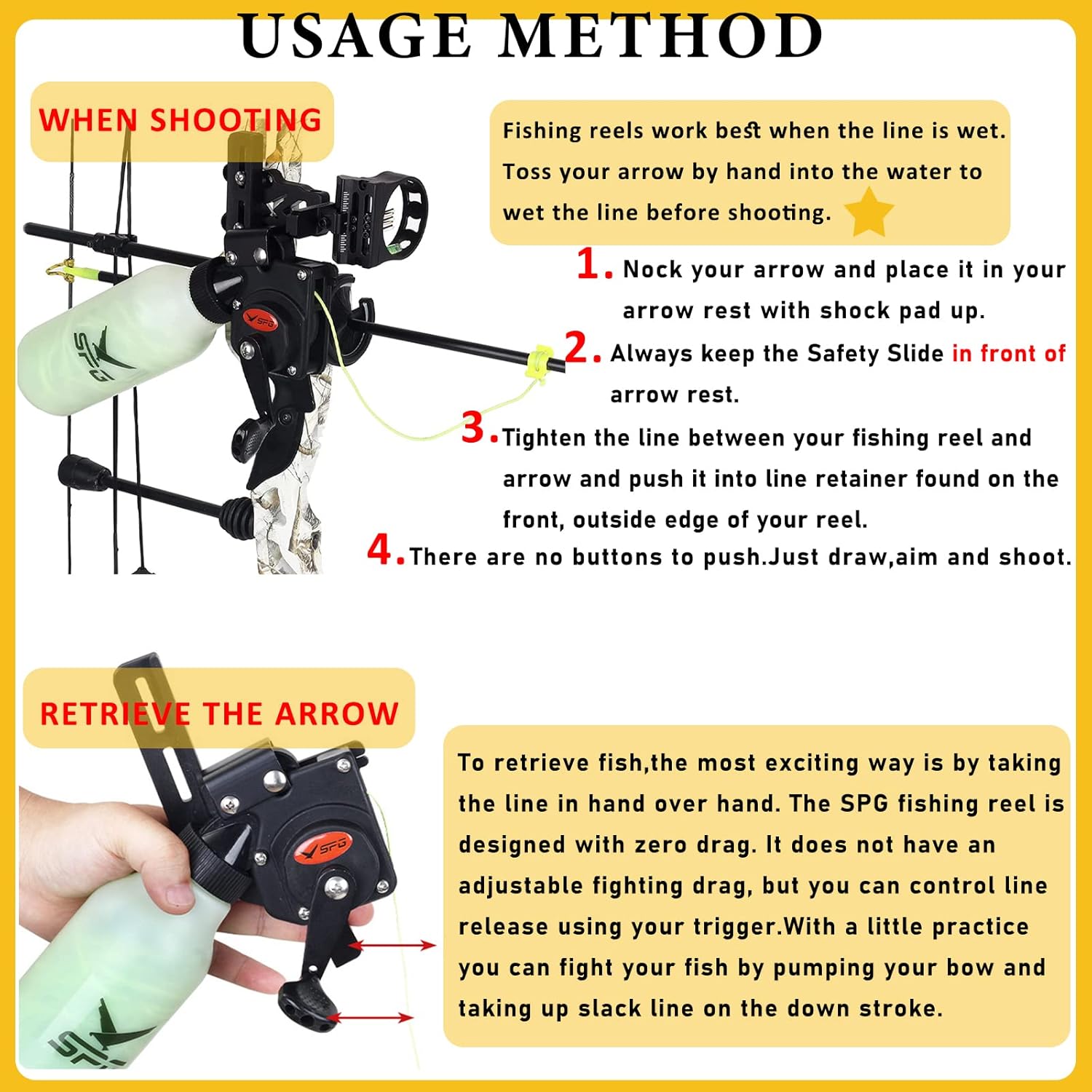 SOPOGER Bowfishing Reel for Recurve and Compound Bow, Bottle Style Bow Fishing Reel Kits with Brush Biscuit Arrow Rest and Replacement Brush