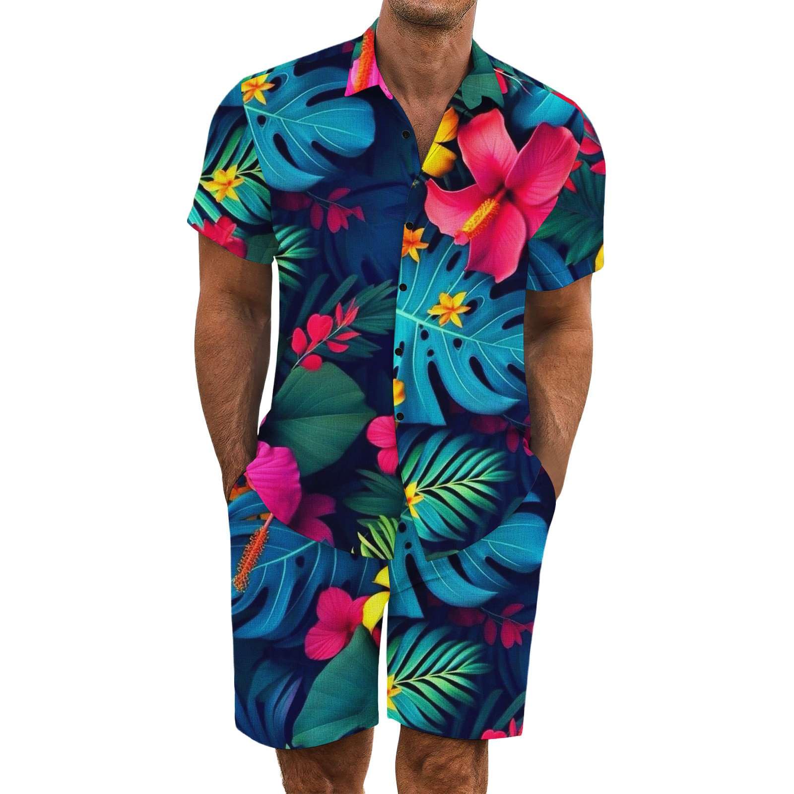 2 Pezzi Uomo Estiva Traspirante in Misto Lino - Completo Stampato e Pantaloncini Tute da Sportivo Completo Leggero Estivo Traspirante Italiana Outift per Vacanza e Tempo