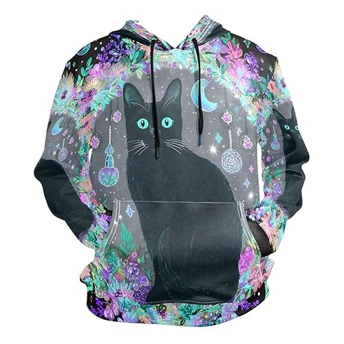 ALAZA Black Cat Witchy Boho Men's Sweatshirt Hoodies for Men
