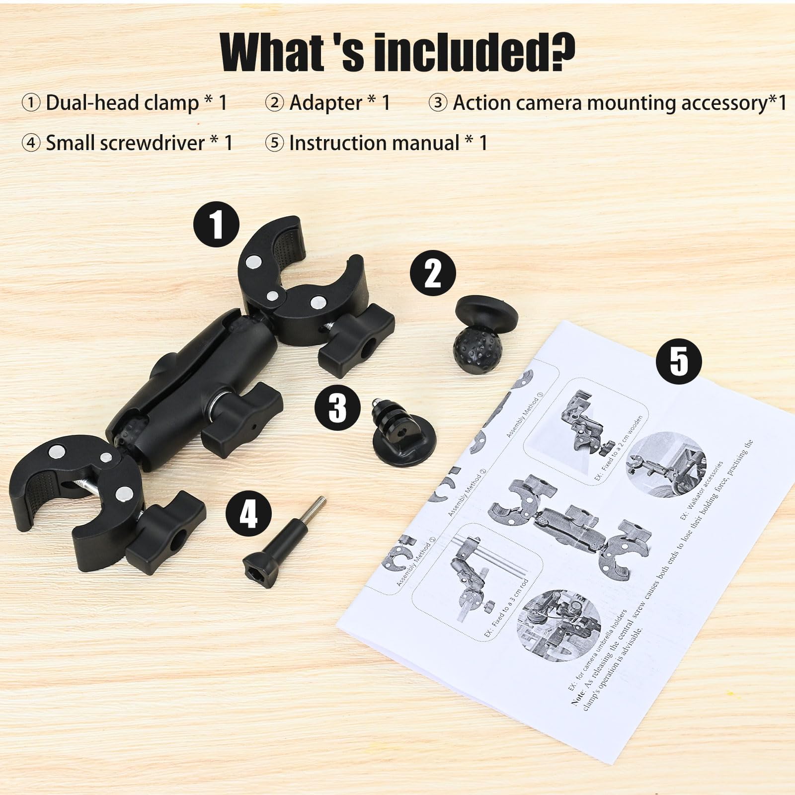 Supporto a doppio morsetto per ombrello e asta della fotocamera, universale, per sedia a rotelle, deambulatore, passeggino, scrivania e accessori fotografici, girevole a 360°, con braccio Magic Socket