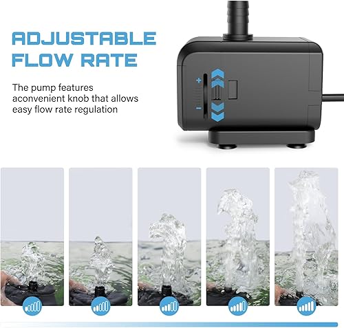 Miniatura 3 de AQQA Bomba de agua sumergible para acuario, bomba de fuente con flujo ajustable, entrada lateralinferior de doble succión, protección térmica