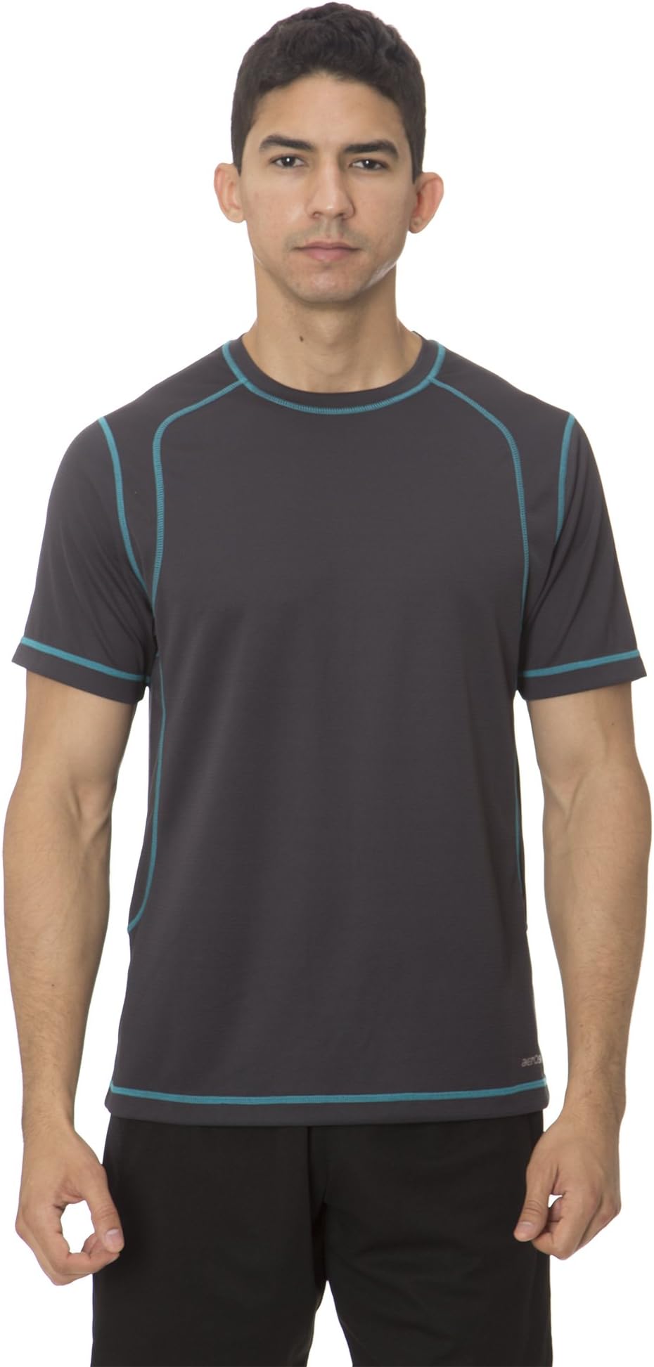 (AT2004) AeroSkin Dry Mens Performance Workout and Running Shirt in Anthracite / Teal Size: S