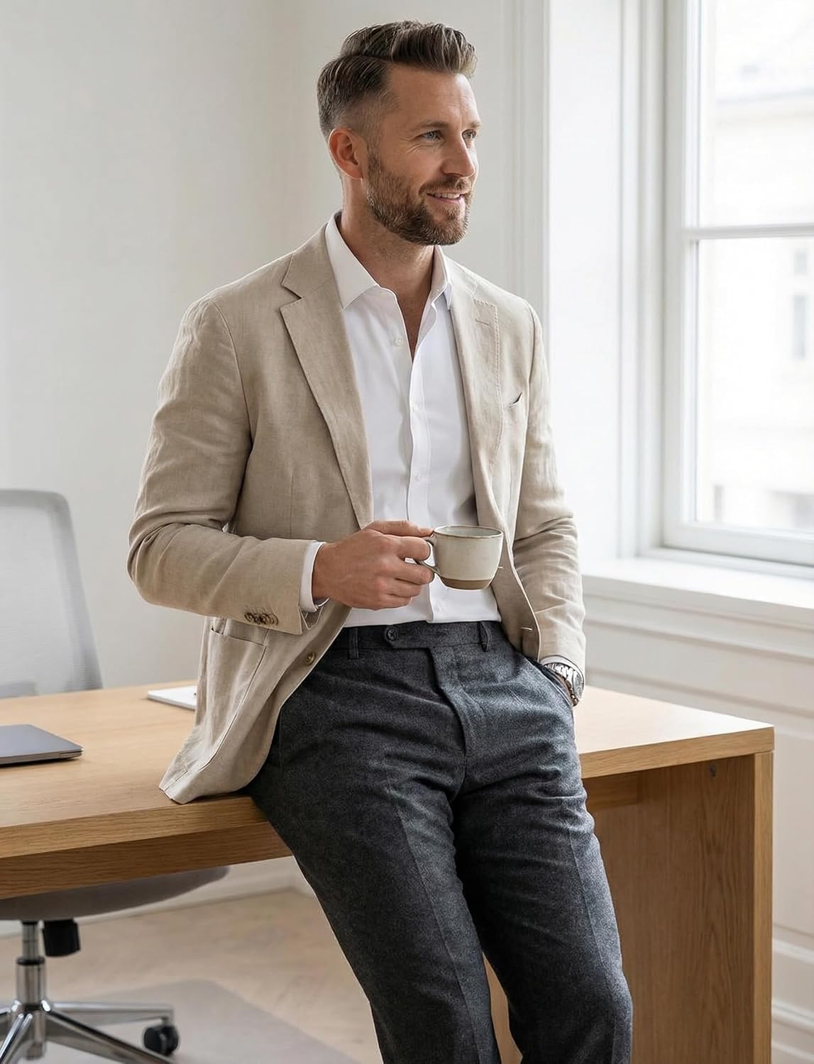 Beninos Men's Dress Shirts Solid Long Sleeve Texture Formal Shirt Business Casual Button Down Shirts - Image 4