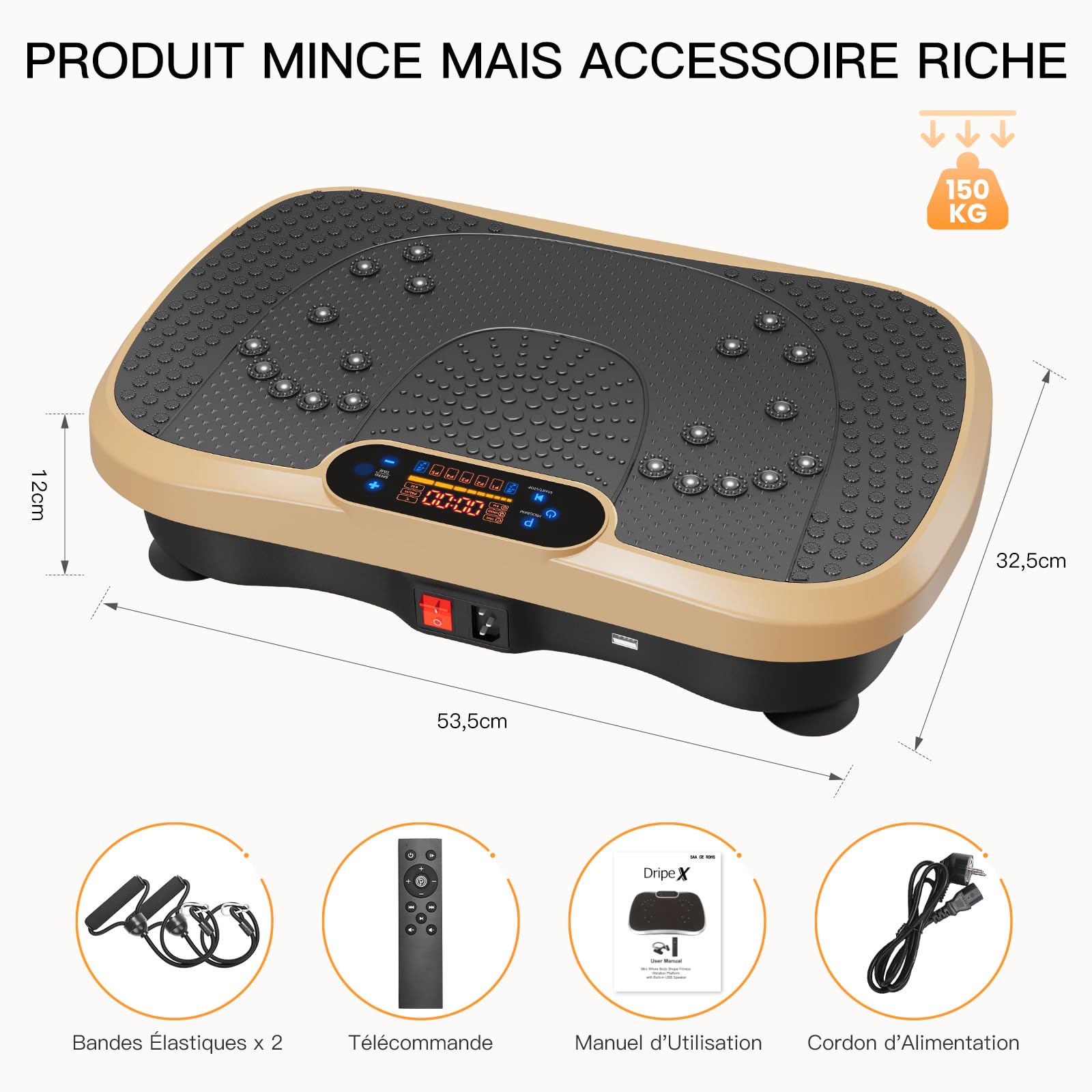 Dripex Plateforme Vibrante Oscillante Machine d'Exercice 99 Vitesses Bluetooth USB