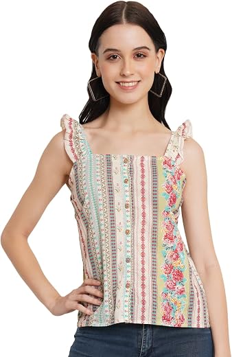 FABRIC FITOOR Women's Cotton Sleeveless Off-White Color Short Crop Top