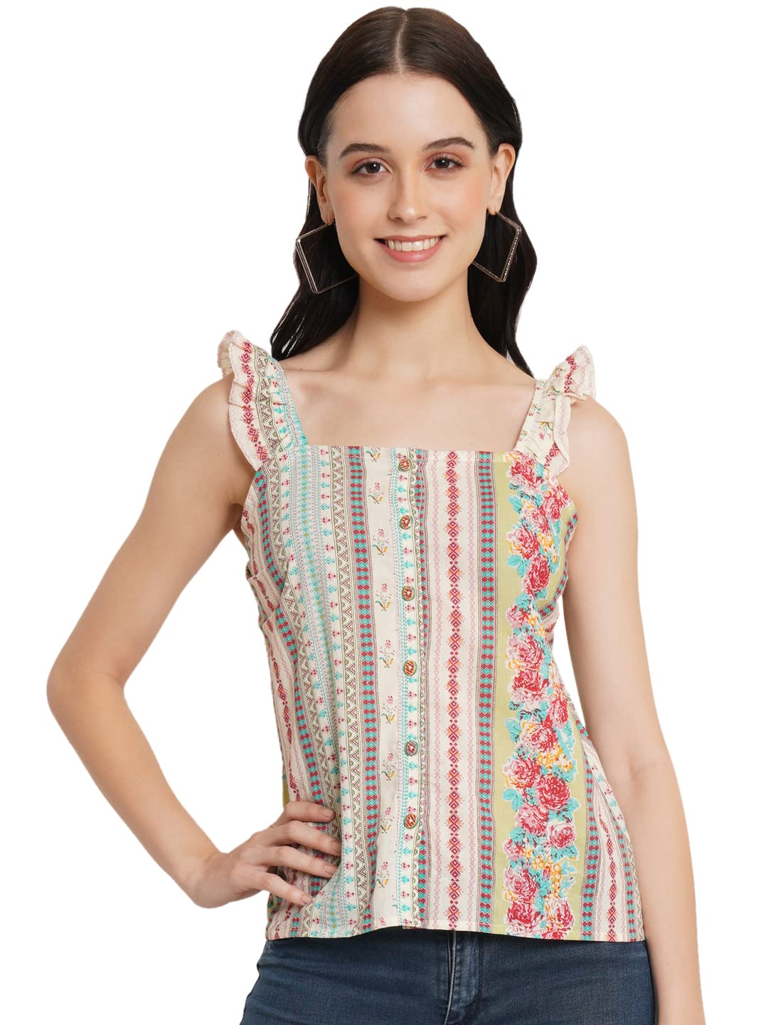 fabric fitoor Women's Cotton Sleeveless Off-White Color Short Crop Top-picture-18