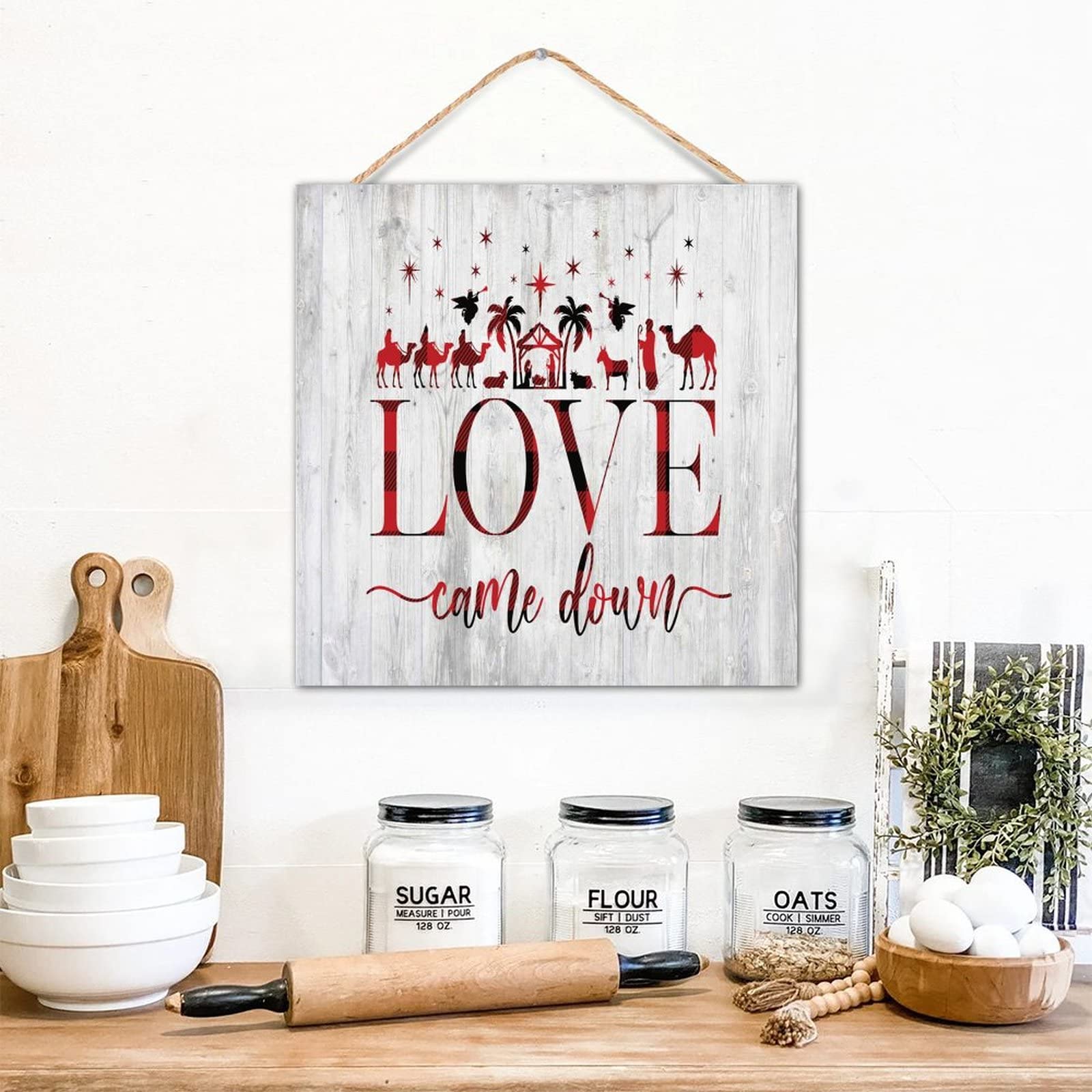 Plaque en bois avec inscription Love Came Down déco murale vintage