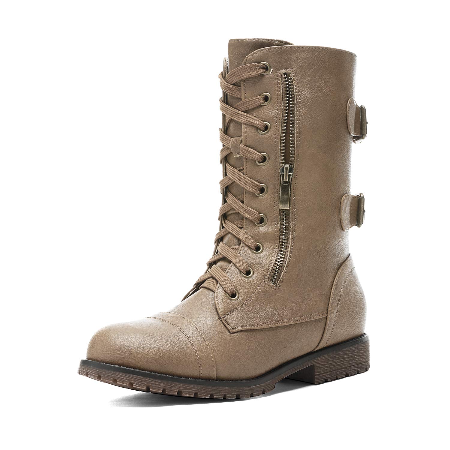 DREAM PAIRS Women's Terran Snow Khaki Faux Fur Lined Mid Calf Riding Combat Boots Size 5 M US