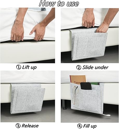 Miniatura 6 de Organizador de fieltro para mesita de noche, bolsillo lateral para cama, con 5 bolsillos y orificio de carga para el hogar, dormitorio, sala de