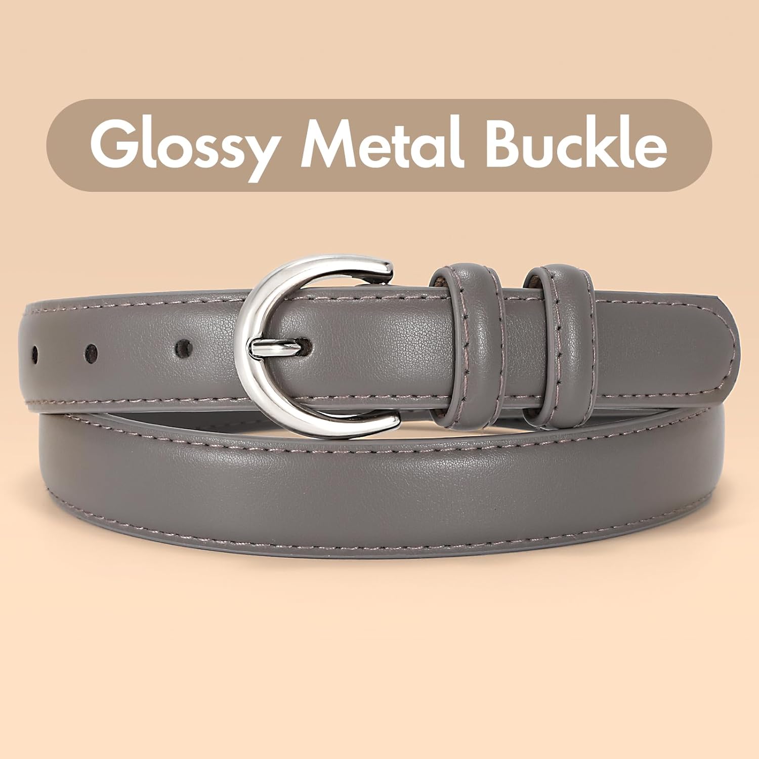 SANSTHS Women Leather Belt for Jeans Pants Fashion Ladies Skinny Belt for Dresses Thin Belt with Single Prong Buckle - Image 3