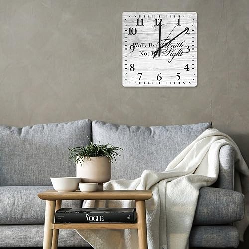 Miniatura 3 de COCOKEN Reloj de pared cuadrado Walk by Faith Not by Sight, reloj de pared grande con cita inspirada, 12 pulgadas, cuadrado, silencioso, sin tictac,