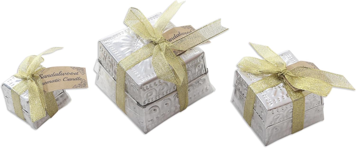 NOVICA Artisan Handmade Aluminum Tinned Candles Beeswax Set of 3 Metallic Indonesia Lamps Lighting Natural Materials Floral [Smallest Piece 1.2in H x 1.6in Diam. Largest Piece 2.4in H x 2.8in Diam.]