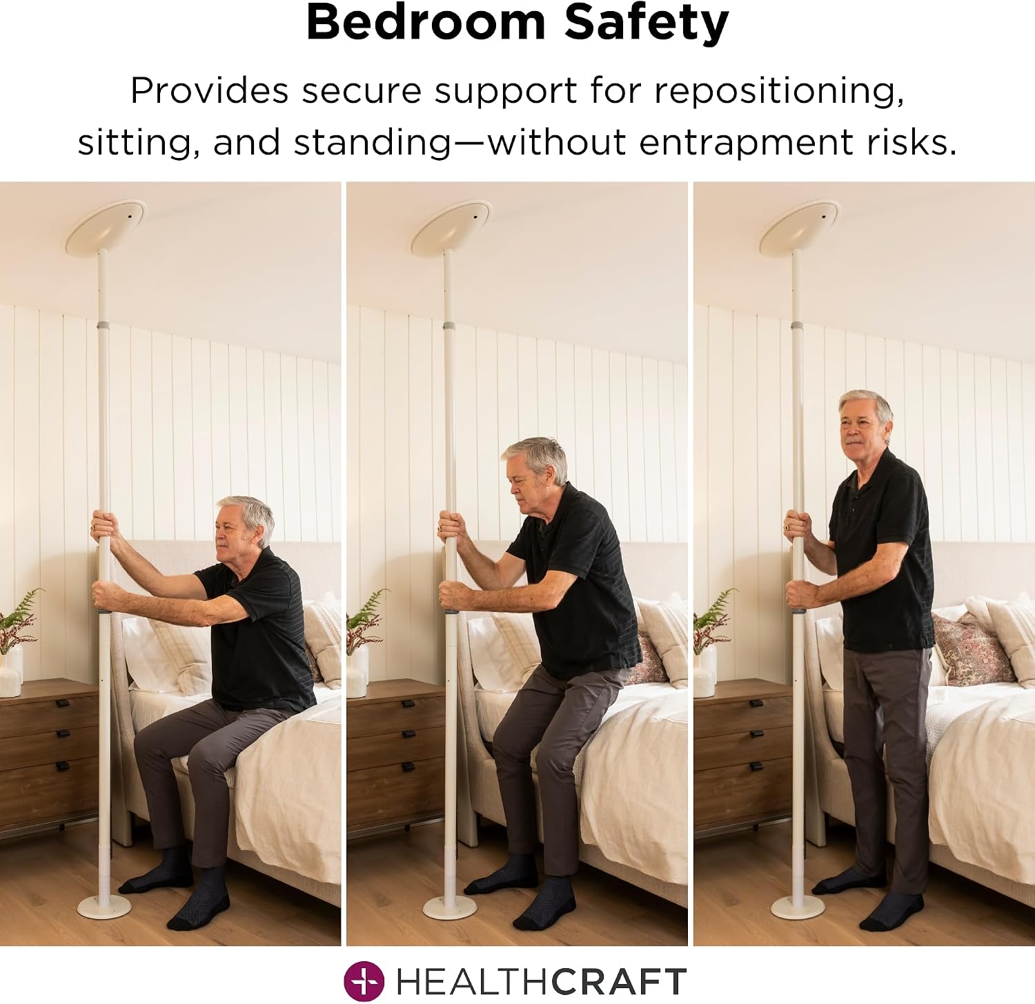 HEALTHCRAFT uPole, 7-10 Feet Security Pole for Seniors, Floor to Ceiling Grab Bar (Tension Mounted), Toilet Safety Grab Handle for Elderly, Bedroom Support Rail (300 Lb. Capacity)