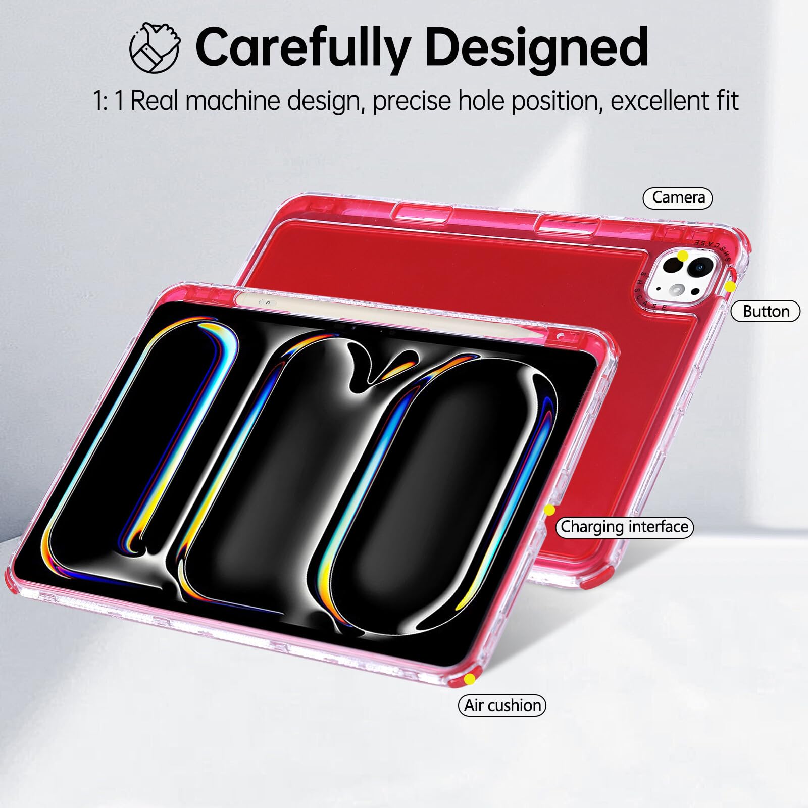 Generic Custodia compatibile con iPad di 6a / 5a generazione da 9,7" (colore: rosso) Custodia rigida antiurto in silicone rigido a triplo strato