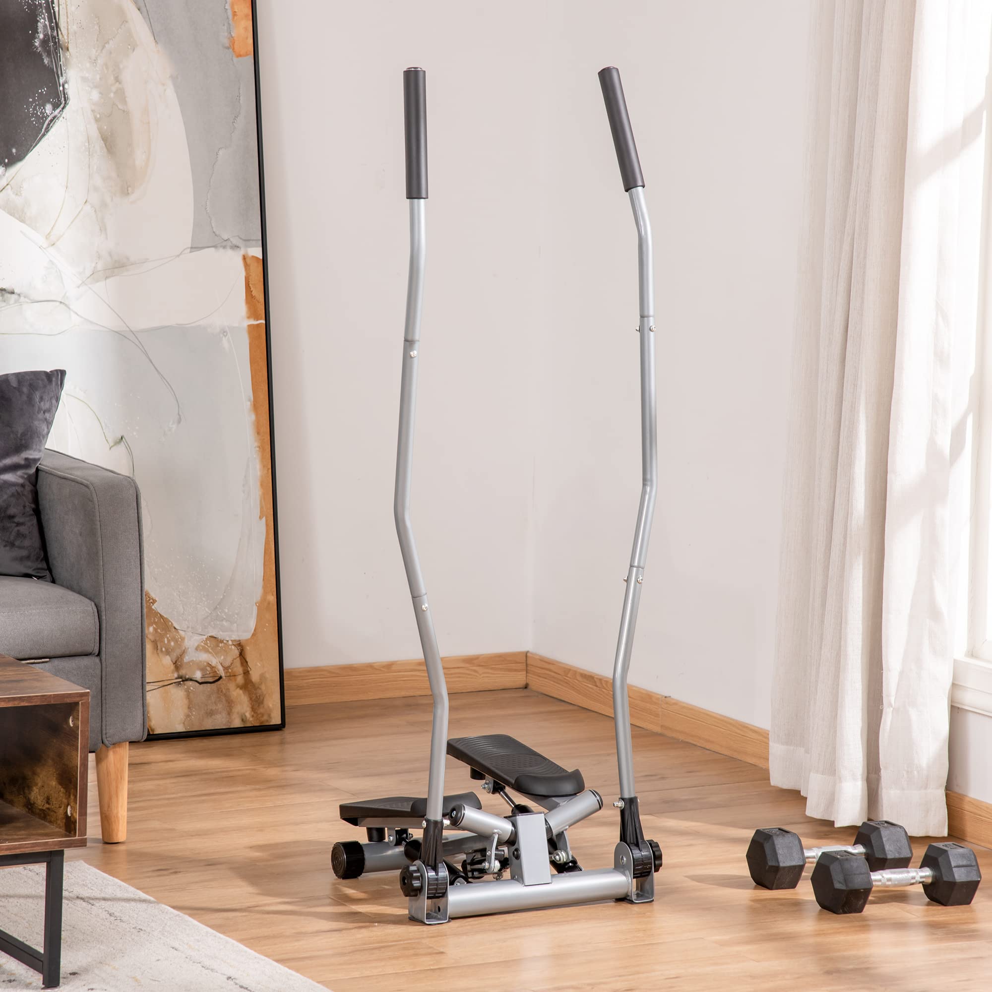 HOMCOM Stepper Fitness con Maniglia, Stepper con Monitor LCD per Allenamento a Casa e Palestra