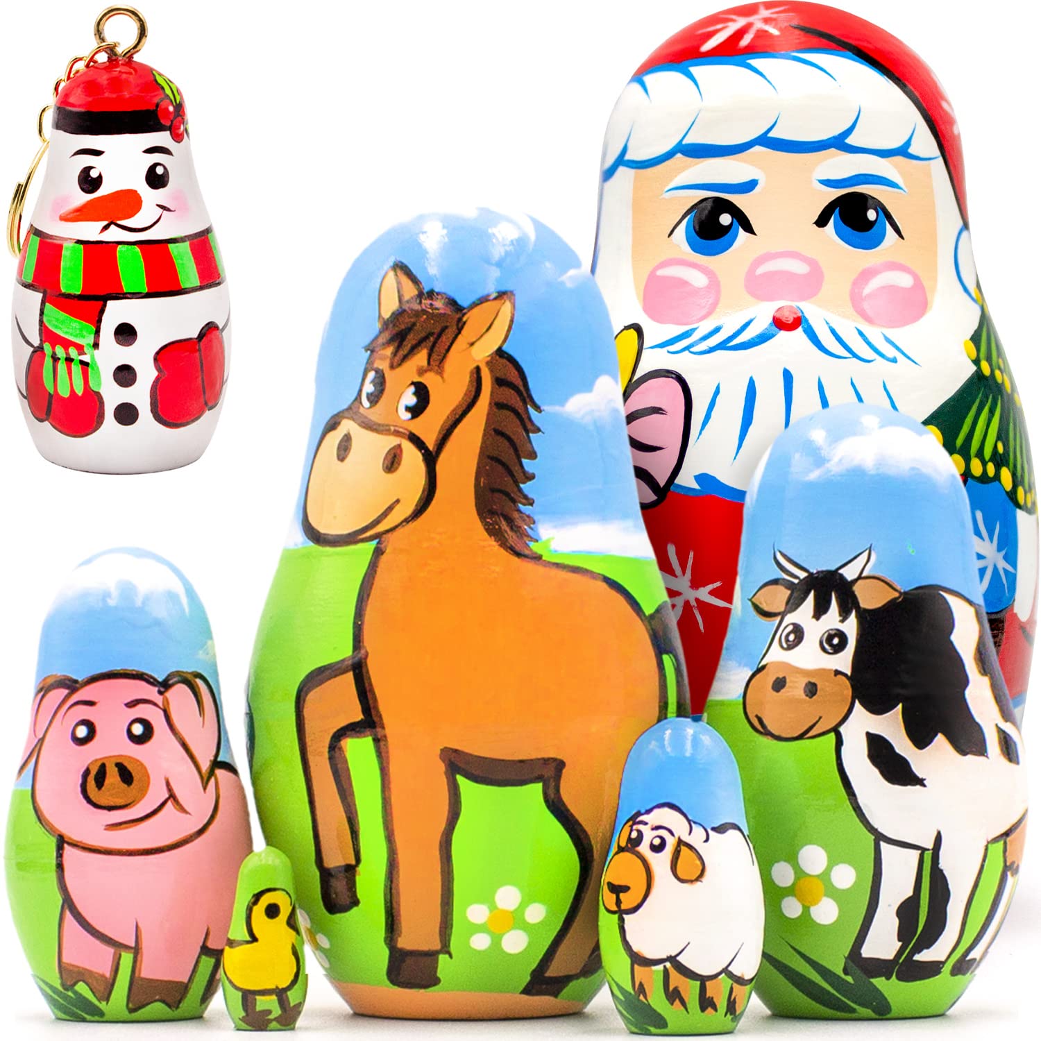 Christmas Animals Nesting Dolls Set pcs Xmas Santa Nesting Dolls  Christmas Animals Gift Farm Animals Toys for Kids Christmas Keychain