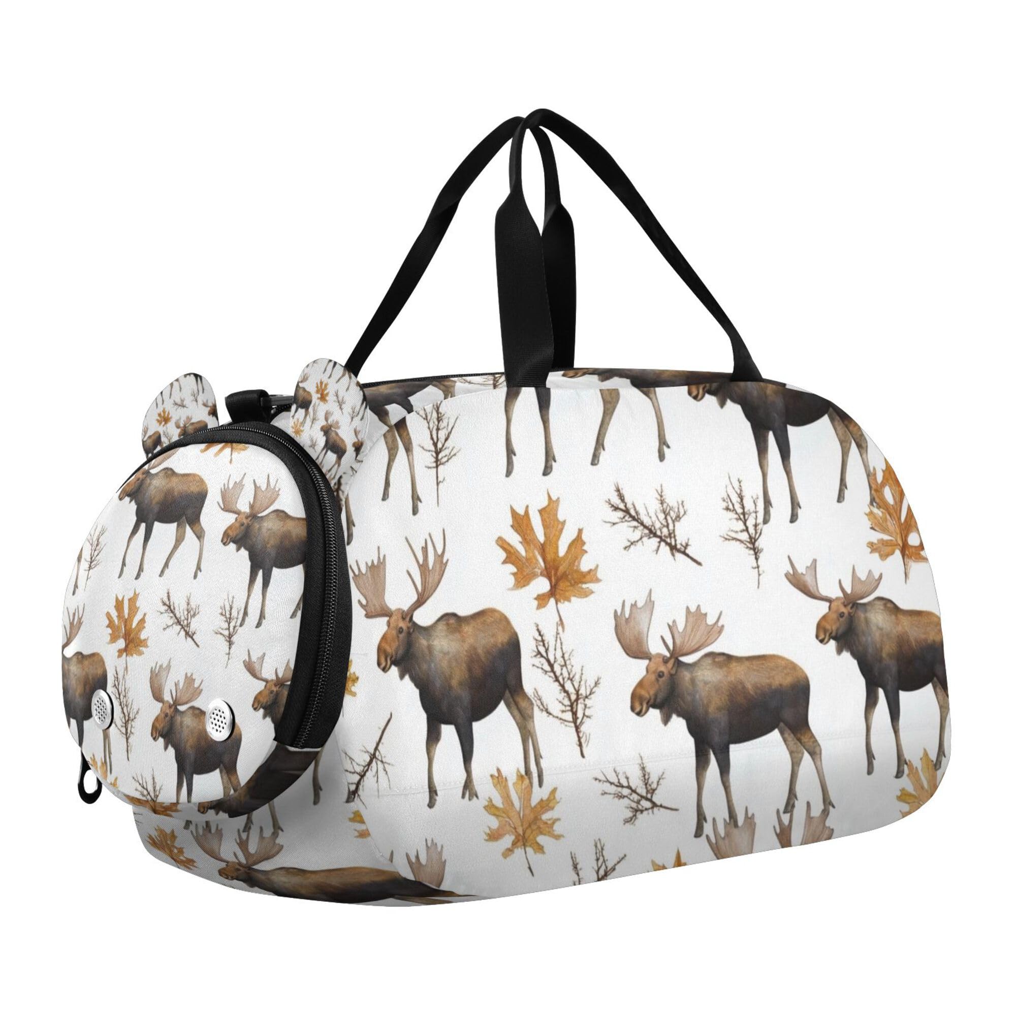 Glaphy Watercolor Moose Forest Duffle Bag for Toddler Boys Girls, Gym Sports Bag with Shoe Compartments, Kids Travel Overnight Weekender Shoulder Bag