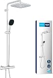 GROHE Vitalio Comfort 250 – Wall Mounted Shower System with Thermostat (Square 25cm Head Shower 1 Spray: Rain, Square 11cm Hand Shower 2 Sprays: Rain & Jet, Hose 1.75m, Water Saving), Chrome, 26696001 - 1