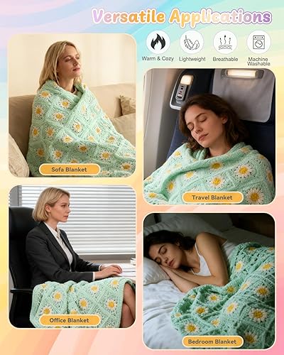 Vista 4 de Coopay Kit de iniciación de ganchillo para principiantes, manta de cuadros de abuela con instrucciones y suficiente hilo (verde aguamarina)