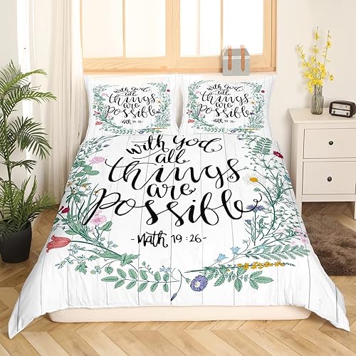 Miniatura 3 de Erosebridal Juego de funda de edredón con citas inspiradoras, juego de ropa de cama con versículos de las Escrituras, tamaño Queen para niños y