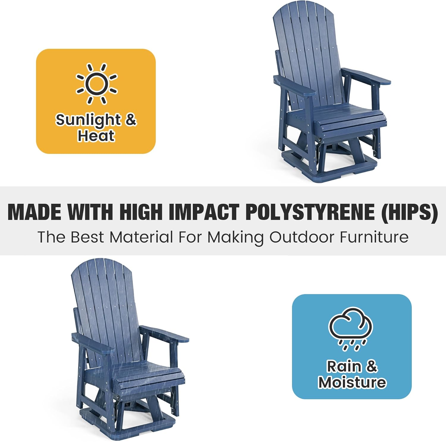 Poly Lumber Swivel Patio Glider, Durable HIPS Material, Weather Resistant, for Outdoor, Patio, Porch, Yard (Navy Blue)
