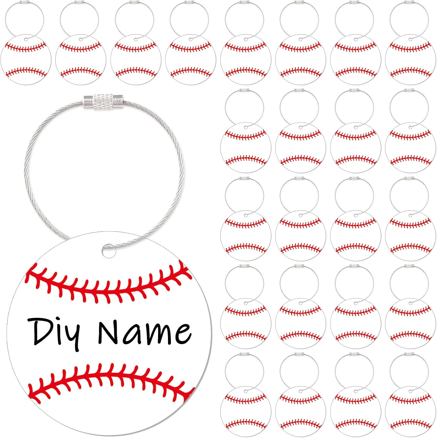 24 Pcs Baseball Luggage Tags for Suitcase Baseball Keychain with Metal Ring 2.76in Travel Suitcase Labels PVC Name Id DIY Pocket Hug Card Backpack Charms Party Favors for Men Women Travel Bag