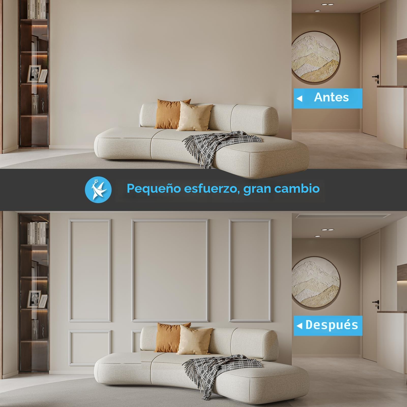 Art3d Molduras para Pared Pre-Cortadas 6 Piezas Decoración Interior Sala Dormitorio
