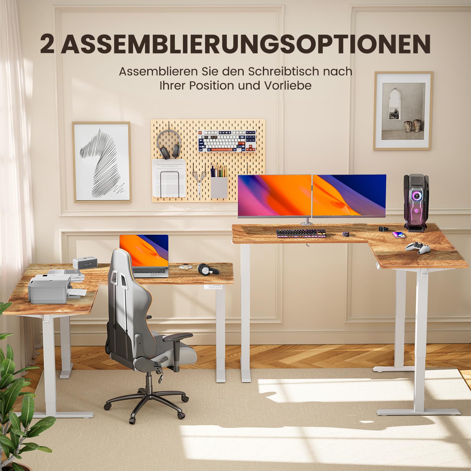 ErGear Elektrisch Höhenverstellbarer Schreibtisch L Form 160 x 140cm, L Förmiger Schreibtisch mit Einzelmotor, Eckschreibtisch Höhenverstellbar mit 4-Memory-Steuerung
