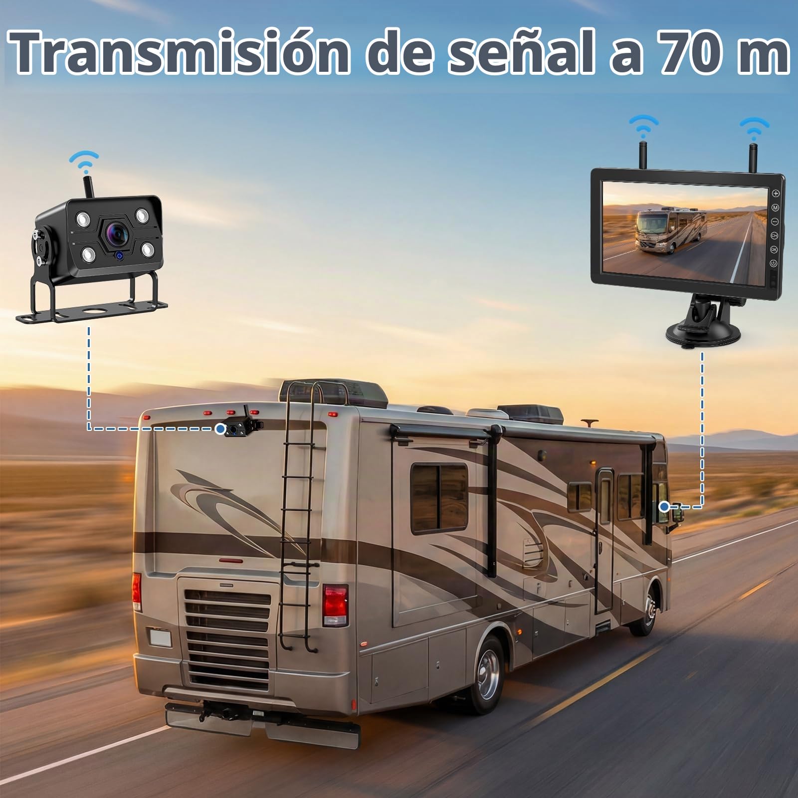 Kit de Cámara Trasera Inalámbrica para Coche, Monitor de 7 Pulgadas con Cámara de Marcha Atrás 1080P, Súper Visión Nocturna, Impermeable IP69 - para Camión, Remolques, RV, Caravana(VE-7B)