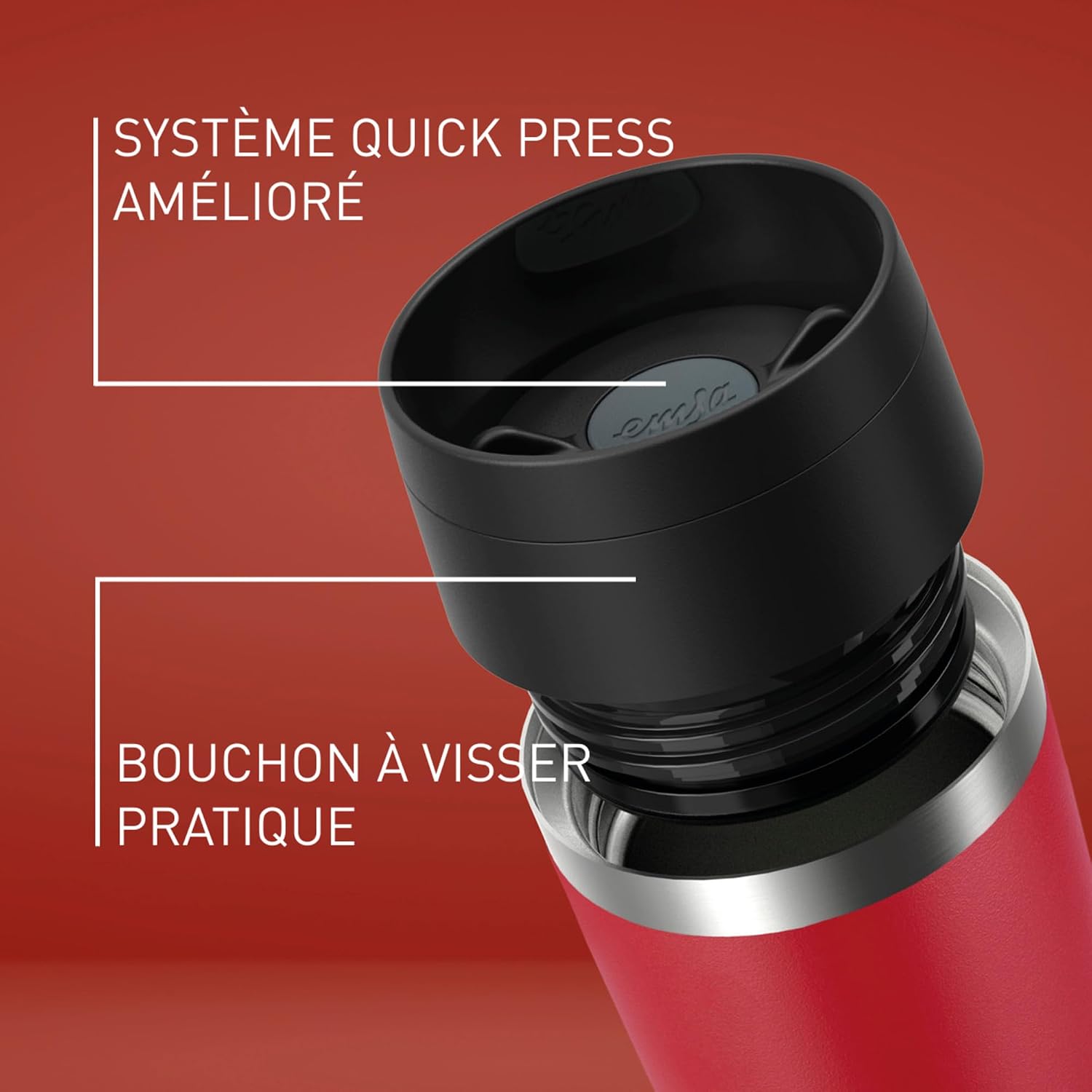 Emsa Travel Mug Insulated Mug 500 ml, 6 Hours Hot + 12 Hours Cold, 100% Leak-Proof, Easy Open and Close, Coffee Mug, Powder Coating, Dark Red, N2023750 image 3