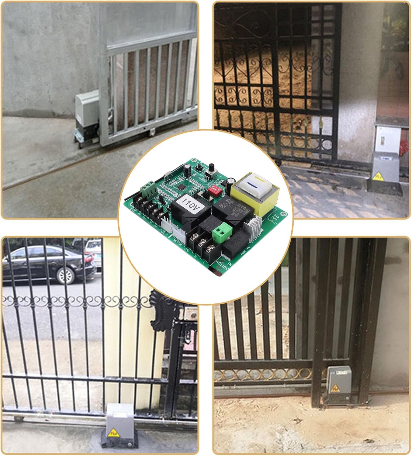 BAFOVY Sliding Gate Opener Control Board, Universal Electric Door Controller with Rolling Code Anti Interference and 40m Remote, for Factory School Residential (110V)