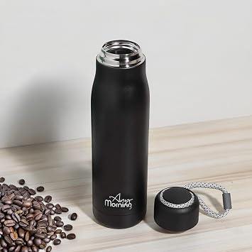 Any Morning 600 ml Paslanmaz  elik Termos,  ift Katmanl , S zd rmaz Kapakl , Siyah BA21547