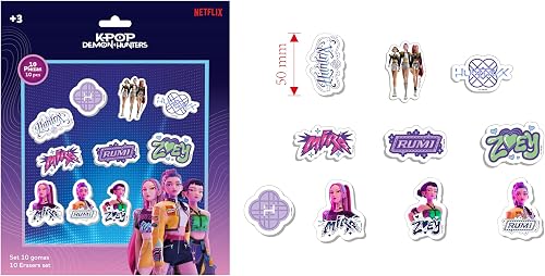 K-Pop Demon Hunters STATIONERY Lot de 10 gommes à effacer, matériel scolaire, id