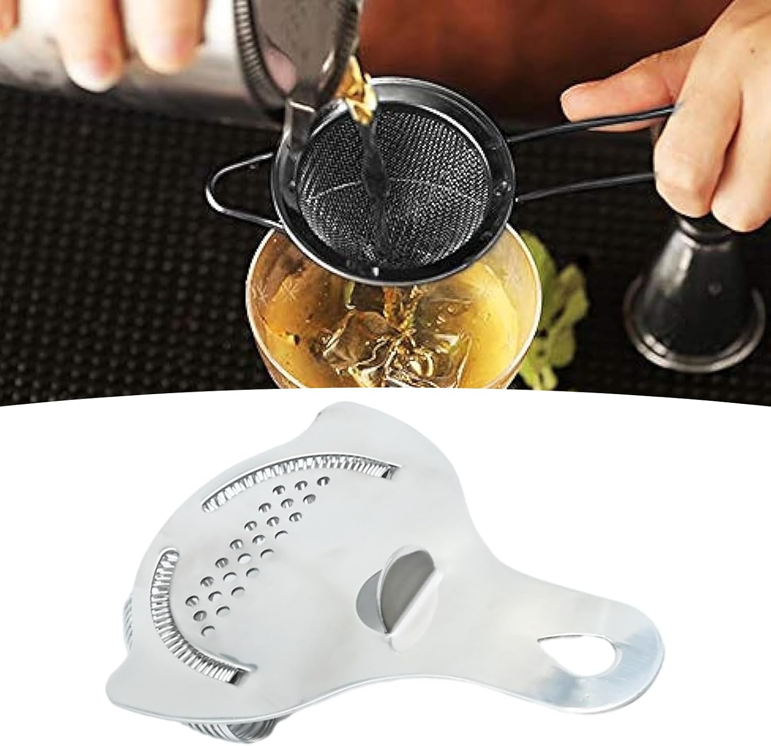 4" x 5.5" Bar Cocktail Strainer Hawthorne Strainer with High Density Spring Stainless Steel Bar Tool Drink Strainer for Home Bar and Professional Bartenders, Silver
